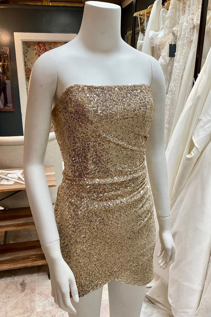 Black Sequin Strapless Bodycon Short Party Dress