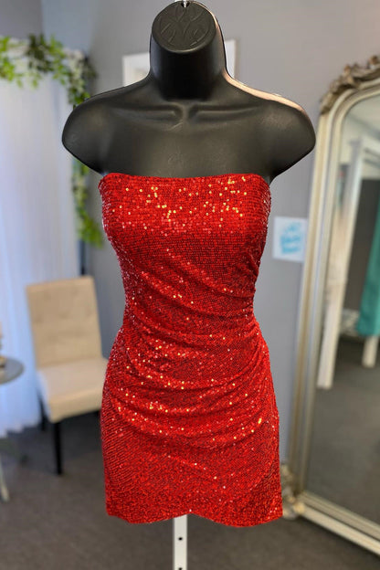 Black Sequin Strapless Bodycon Short Party Dress
