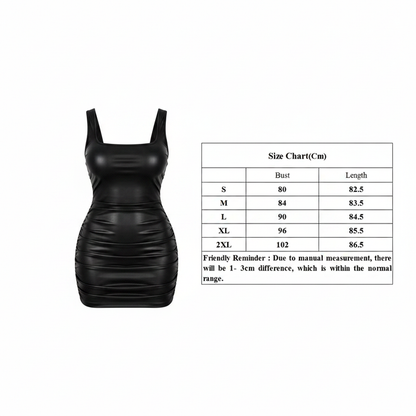 black faux leather mini dress size chart S M L XL XXL bust length measurements
