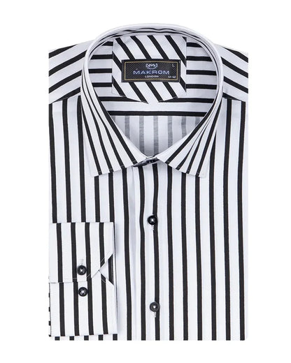 Black Stripe Print Long Sleeve Shirt-Makrom
