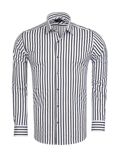 Black Stripe Print Long Sleeve Shirt-Makrom