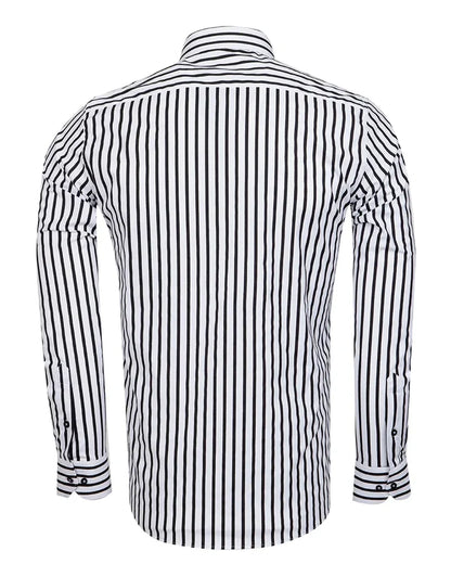 Black Stripe Print Long Sleeve Shirt-Makrom