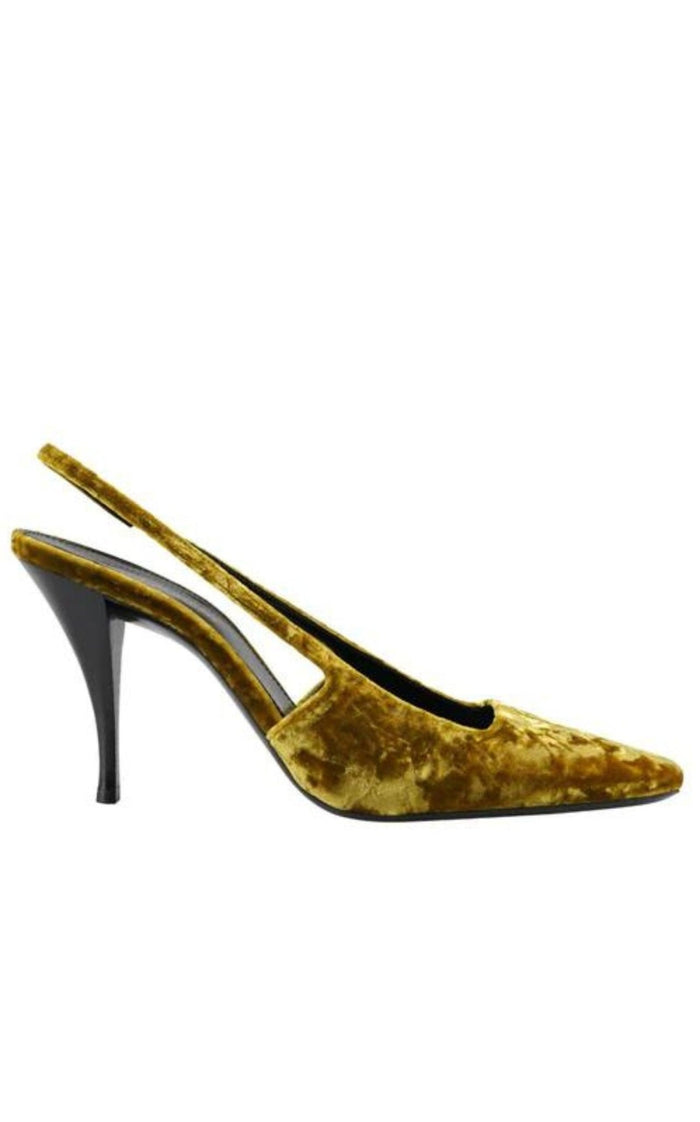 Saint Laurent Blade 90 Velvet Slingback Pumps in Mustered - Runway Catalog