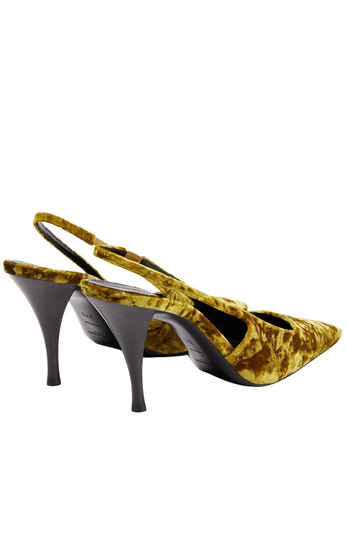 Saint Laurent Blade 90 Velvet Slingback Pumps in Mustered - Runway Catalog