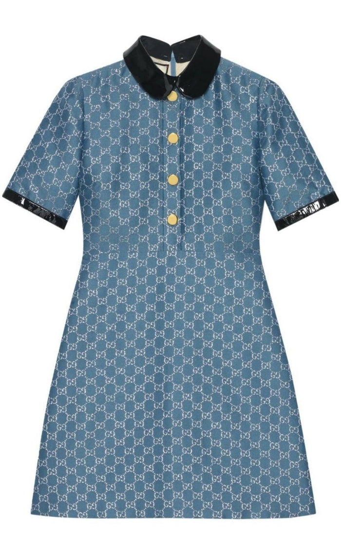 Gucci Blue GG Lamé Dress With Detachable Collar - Runway Catalog