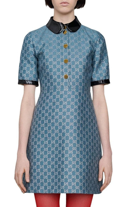 Gucci Blue GG Lamé Dress With Detachable Collar - Runway Catalog