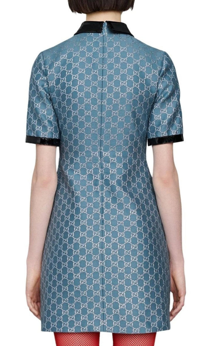 Gucci Blue GG Lamé Dress With Detachable Collar - Runway Catalog