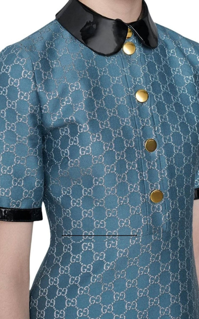 Gucci Blue GG Lamé Dress With Detachable Collar - Runway Catalog