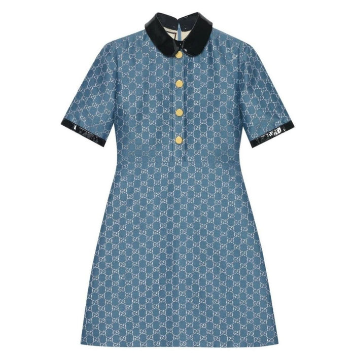 Gucci Blue GG Lamé Dress With Detachable Collar - Runway Catalog