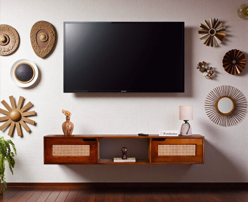 Boston Solid Wood Wall Mounted TV Unit Cabinet - Tv Cabinet - Furniselan - Brown-Finish