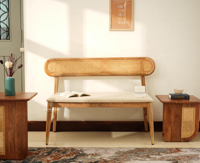 Boston Wooden Backrest Bench Three Seater Natural Finish