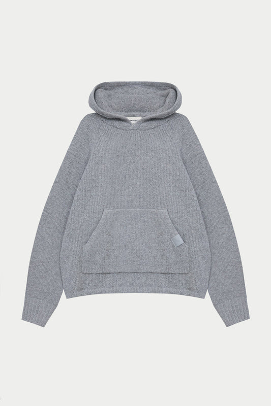 BOUCLE KNIT HOODIE - GREY MARL