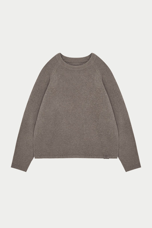 BOUCLE KNIT RAGLAN CREW - BROWN