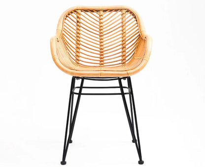 Breeze Rattan Accent Chair – Modern Upholstered Dining Chair for Home & Café Honey Tan , Black