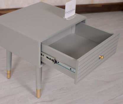 Brixton Solid Wood Bedside Table One Drawer - Furniselan-Cool-Grey