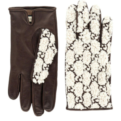 Gucci Brown Leather Embossed Monogram GG Gloves - Runway Catalog