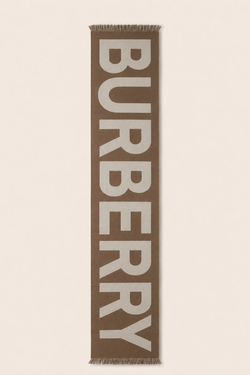 Burberry Brown & Beige Wool Logo Text Scarf