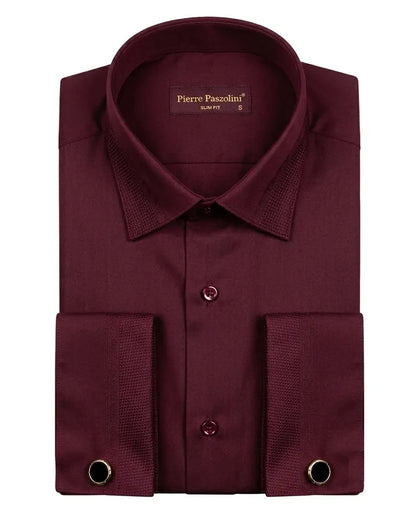 Burgundy Double Cuff Shirt with Collar and Cuff Detail