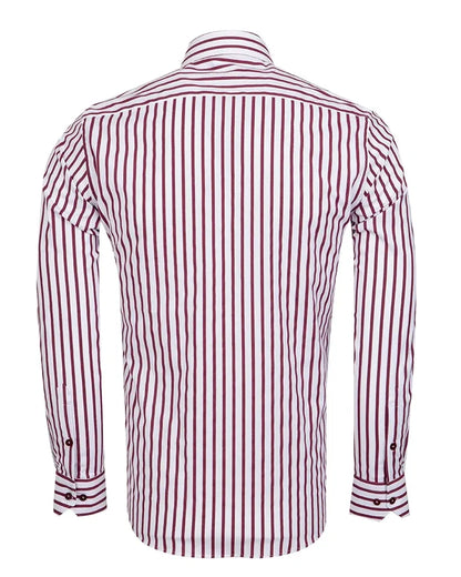 Burgundy Stripe Print Long Sleeve Shirt-Makrom