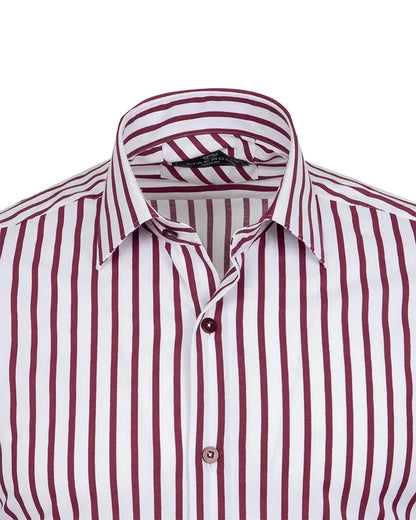 Burgundy Stripe Print Long Sleeve Shirt-Makrom