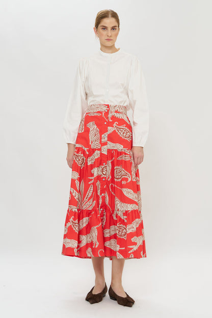 Button Front Skirt- Bengal Brick