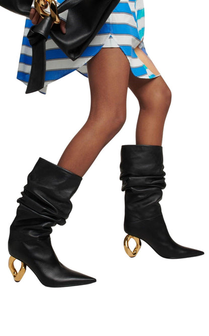JW Anderson Chain Leather Heeled Boots - Runway Catalog