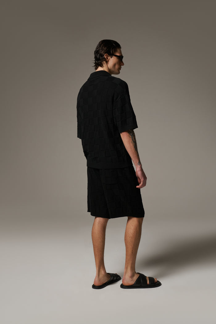 CHECKERBOARD KNITTED SHIRT - BLACK