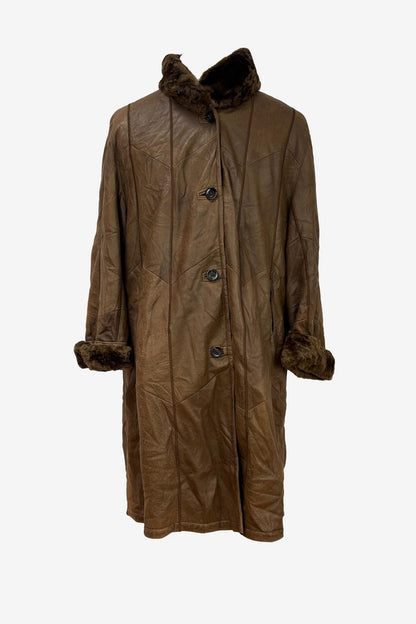 Christ Soft leather chestnut sherling with fur cuff & collars