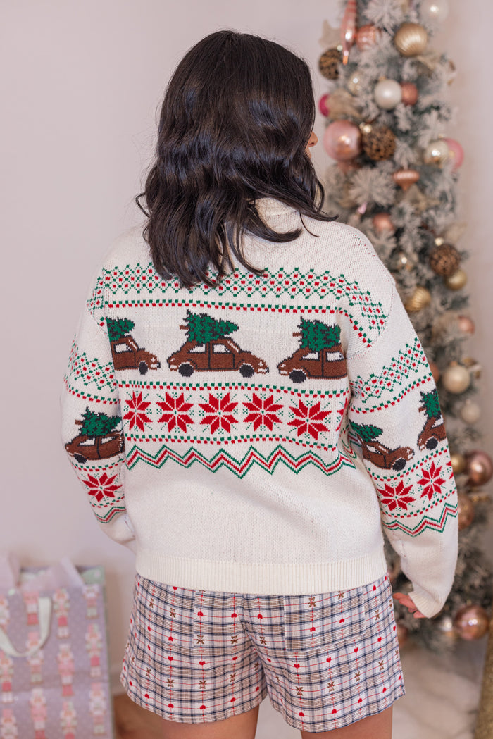 Christmas Tree Car Fair Isle Sweater by Wishlist showing back view