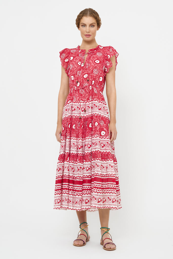Cinched Flirty Midi- Ambrosia Red