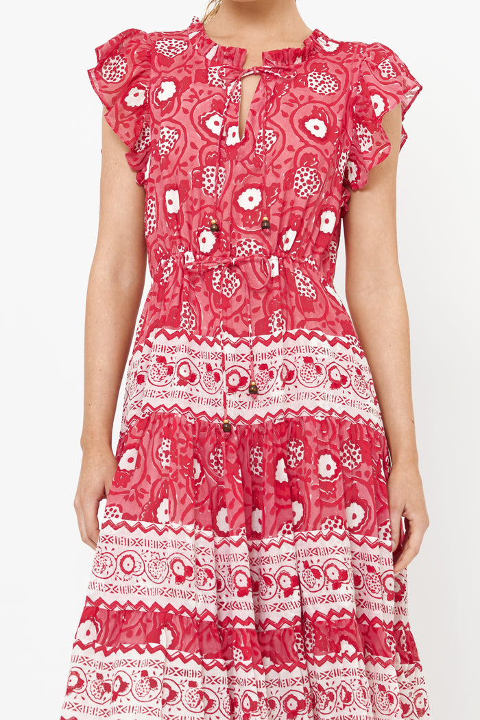Cinched Flirty Midi- Ambrosia Red