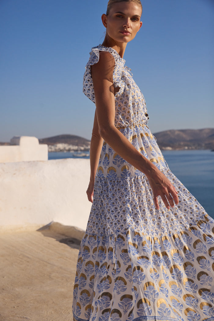 Cinched Flirty Midi- Arbor Blue