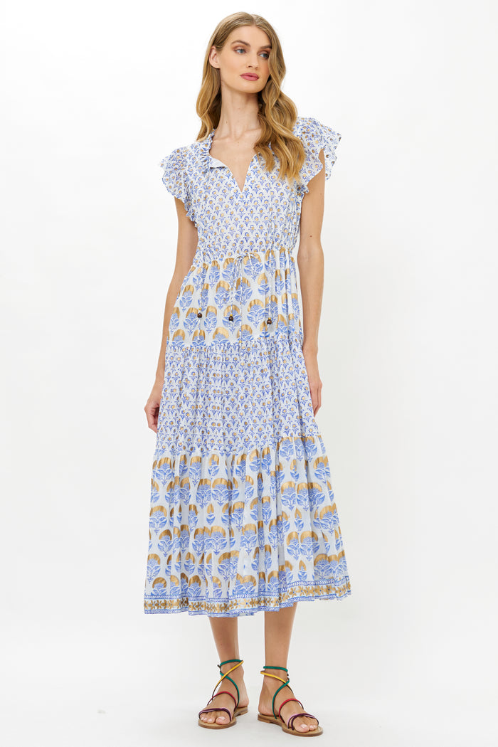 Cinched Flirty Midi- Arbor Blue