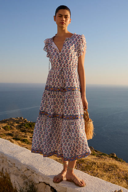 Cinched Flirty Midi- Crocus Blue