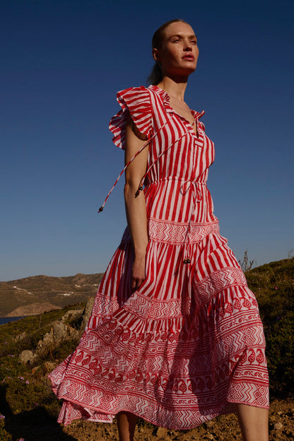 Cinched Flirty Midi- Santorini Red