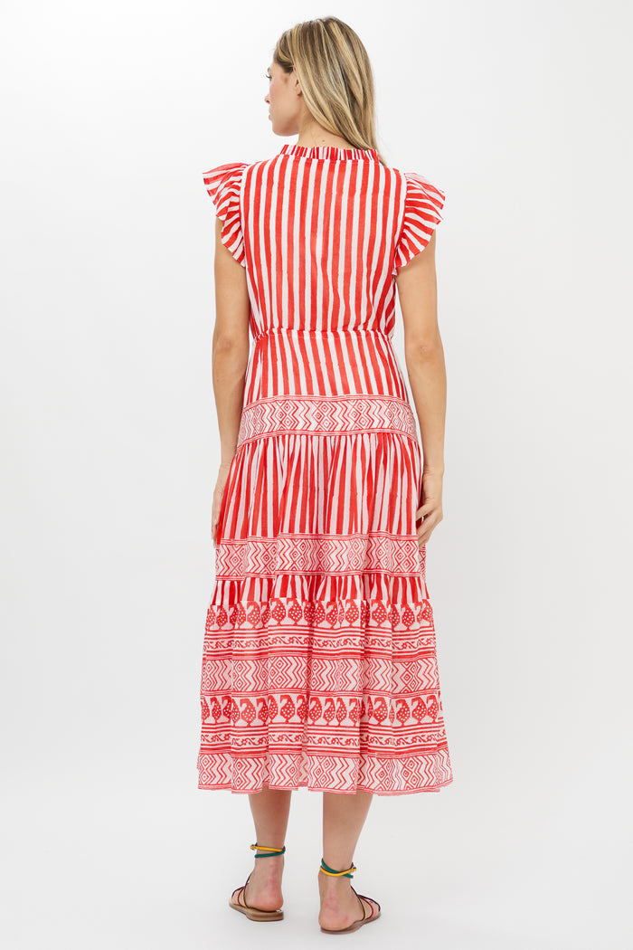 Cinched Flirty Midi- Santorini Red