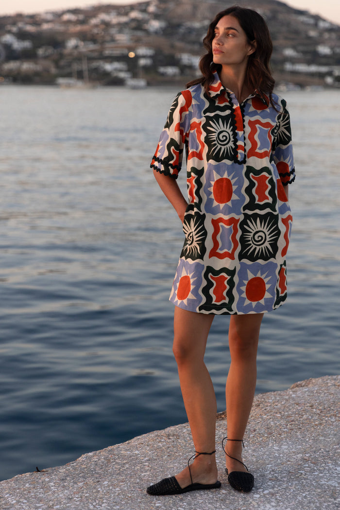 Collared Shirt Dress Mini- Helios Blue