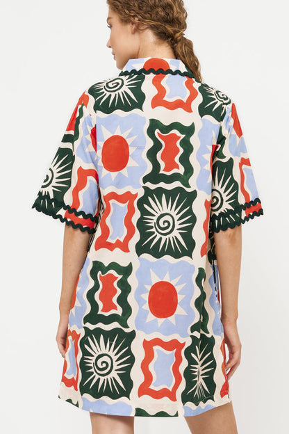 Collared Shirt Dress Mini- Helios Blue