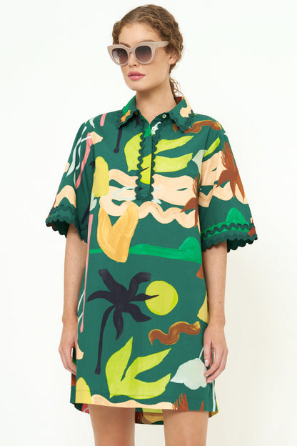 Collared Shirt Dress Mini- Paradiso Green