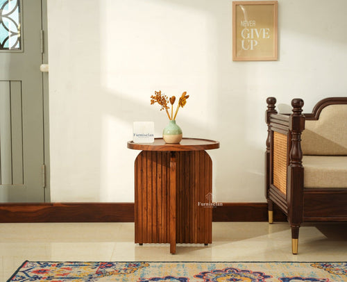 Columbia Wooden Round Side Table Corner Table Teak Finish