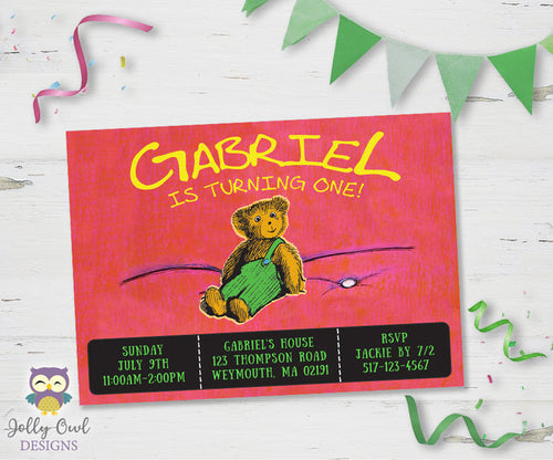 Corduroy Bear Birthday Party Invitation