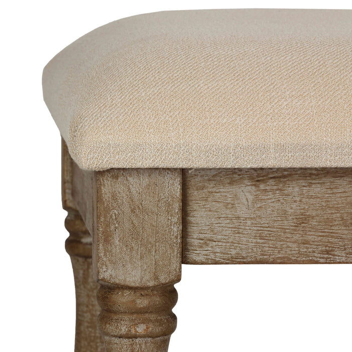 Cortesi Home Dahlia Wooden Bench Ottoman, Distressed Wood and Beige Fabric
