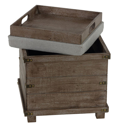Cortesi Home Scusset Storage Chest Tray Ottoman in Fabric and Wood, Grey