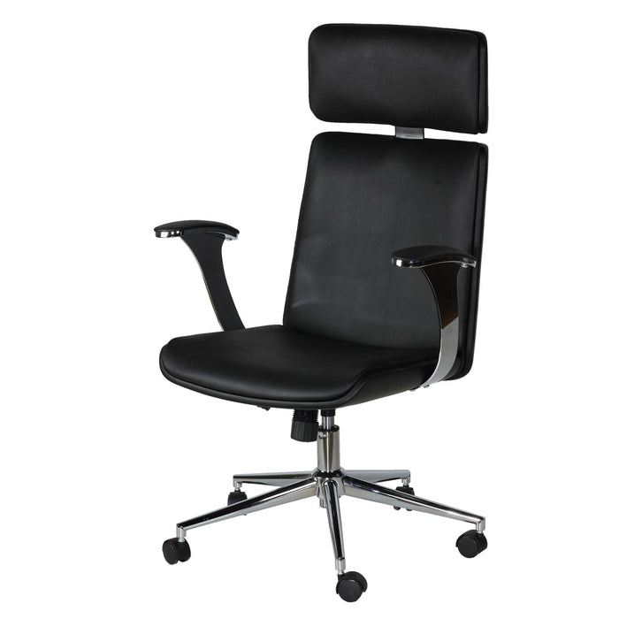 Cortesi Home Shirley Swivel Office Chair in Genuine Leather, Black