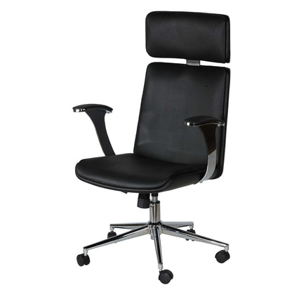 Cortesi Home Shirley Swivel Office Chair in Genuine Leather, Black