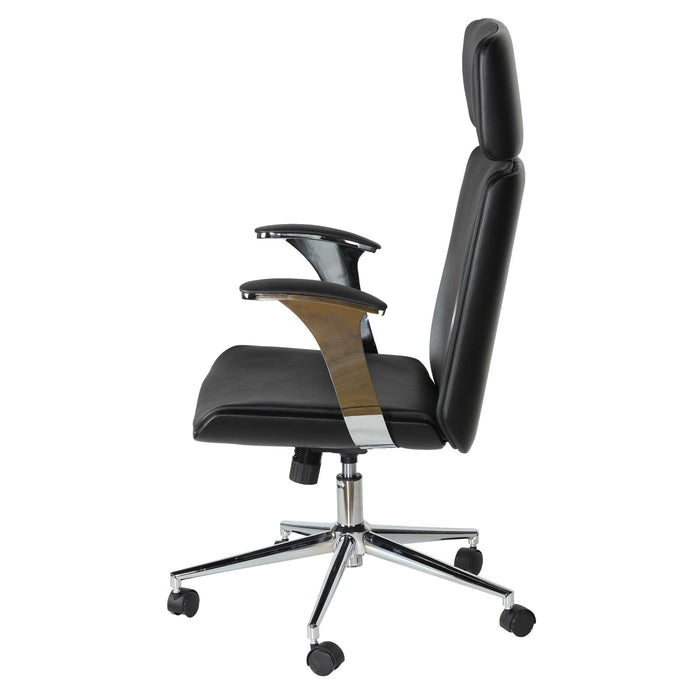 Cortesi Home Shirley Swivel Office Chair in Genuine Leather, Black