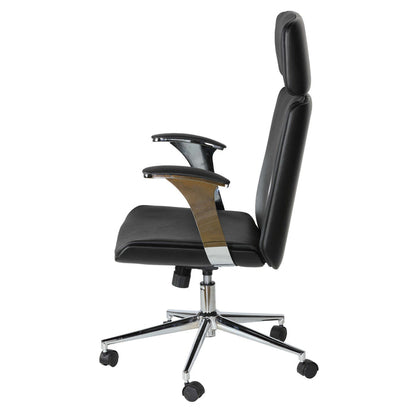 Cortesi Home Shirley Swivel Office Chair in Genuine Leather, Black