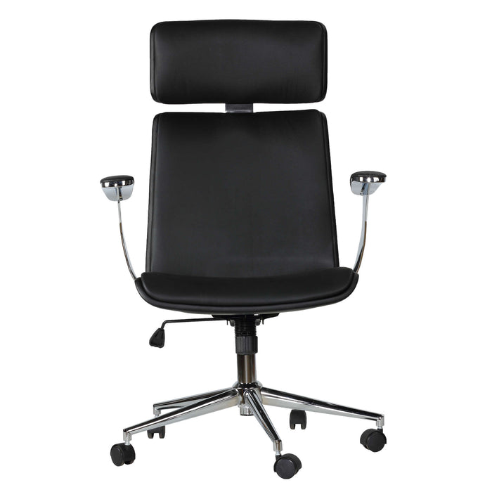 Cortesi Home Shirley Swivel Office Chair in Genuine Leather, Black