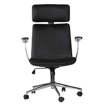 Cortesi Home Shirley Swivel Office Chair in Genuine Leather, Black