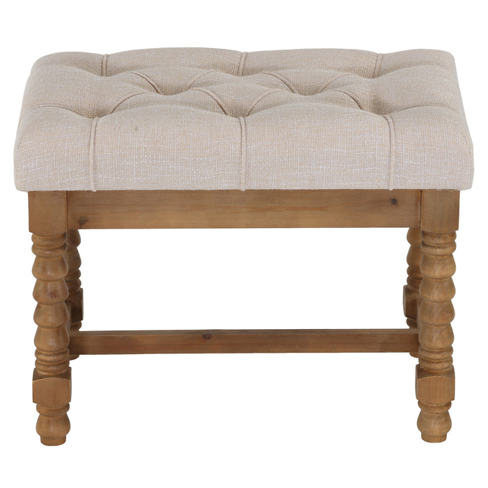 Cortesi Home Tacoma Wooden Ottoman in Beige, Tufted